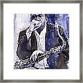 Jazz Saxophonist John Coltrane Blue Framed Print