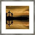 Jesus Christ Crucifixion On Good Friday Silhouette Reflected In Framed Print