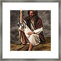 Jesus Sitting On Rock Holding Chains Framed Print