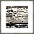 Jetty And Sunrays In Bw Framed Print