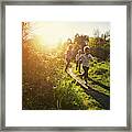 Kids Running In Nature. Framed Print