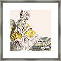 Lady In Morning Gown In Lemon And Pink Framed Print