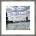 Lady Liberty And New York Twin Towers Framed Print