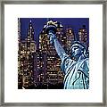 Statue Of Liberty, New York At Night Framed Print