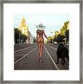 Lady With Her Dog Framed Print