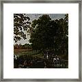 Landscape With A Courtly Procession Before Abtspoel Castle Framed Print