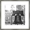 Liberty Bell And Independence Hall Bw Framed Print