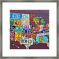 License Plate Map Of The United States Framed Print