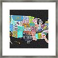 License Plate Map Of The United States On Gray Felt With Black Box Frame Edition 14 Framed Print