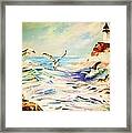 Lighthouse Gulls And Waves Framed Print