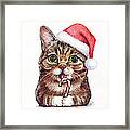 Cat Santa Christmas Animal Framed Print