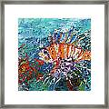 Lion Fish Red Coral Oil Painting Framed Print