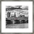 London - Houses Of Parliament And Red Buses Framed Print