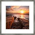 Long Exposure Sunset At A Rocky Reef In Framed Print