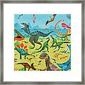 Lots Of Different Dinosaurs In Colorful Framed Print