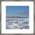 Mackinac Bridge With Ice Windrow Framed Print