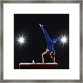 Male Gymnast Doing Handstand On Pommel Framed Print