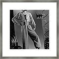 Male Model Wearing Futuristic Gray Jumpsuit Framed Print