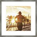 Man Jogging On The Beach Of Ipanema At Framed Print