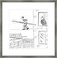 Man On A Tightrope Outside An Office Building Framed Print