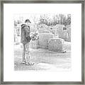 Man Paying Respects Grave Pencil Portrait Framed Print