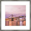 Manhattan Bridge And New York City Skyline At Night Framed Print