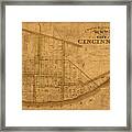 Map Of Cincinnati Ohio In 1841 On Worn Distressed Canvas Parchment Framed Print