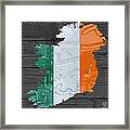 Map Of Ireland Plus Irish Flag License Plate Art On Gray Wood Board Framed Print