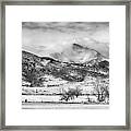 Meeker And Longs Peak In Winter Clouds Bw Framed Print
