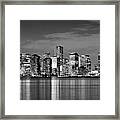 Miami Skyline At Dusk Black And White Bw Panorama Framed Print
