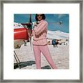 Model At A Ski Resort Wearing An Outfit By Petti Framed Print