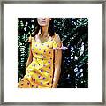 Model In Yellow Dress With Blue Violets Framed Print