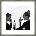 Man Gazing At Woman Sipping Wine Framed Print