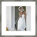 Model Standing In A Bath Towel While Preparing Framed Print