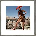 Model Wearing A Brown Dress By B.h. Wragge Framed Print