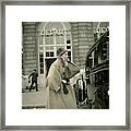 Model Wearing A Coat By Griffe Framed Print