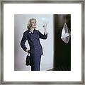 Model Wearing A Purple Wool Boucle Suit By George Framed Print