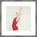 Model Wearing A Red Maillot Framed Print
