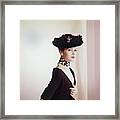 Model Wearing Black Hat With Feathers Framed Print