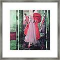Model Wearing Purple Dress With Red Stole Framed Print
