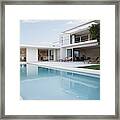 Modern House And Swimming Pool Framed Print