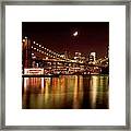 Moon Over The Brooklyn Bridge Framed Print