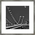 Moon Rise Over The George Washington Bridge Bw Framed Print