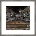 Morgantown High Street On Cold Snowy Night Framed Print