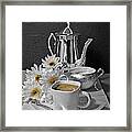 Morning Coffee With White Chrysanthemum Still Life Art Poster Framed Print