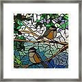 Mosaic Stained Glass - Two Little Chickadees Framed Print