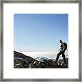 Mountaineer Pasues To Watch Sunrise Framed Print