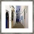 Narrow Backstreet In The Medina Of Asilah On Northwest Tip Of Atlantic Coast Of Morocco Framed Print