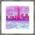 New York City Silhouette - Hot Pink And Purple Framed Print