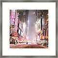 New York City - Winter Night - Times Square In The Snow Framed Print